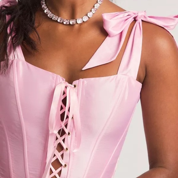 NWT LoveShackFancy Azina Lace Front Tie Shoulder Bustier Top - Ballerina Pink - Picture 16 of 16